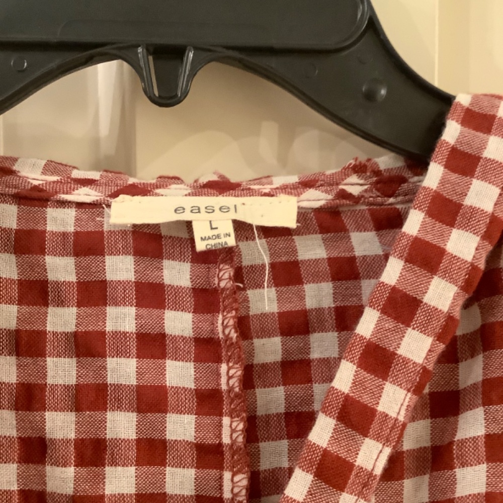 Easel Red And White Gingham Checked Button Up Top… - image 2